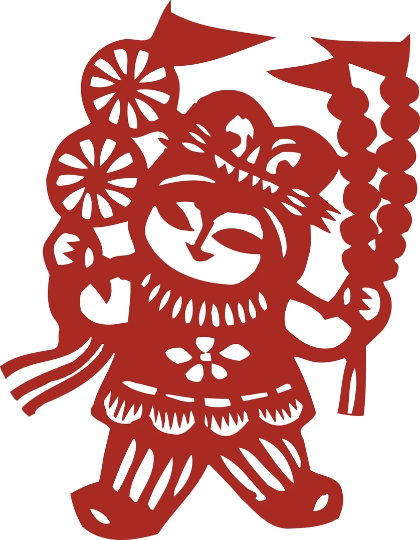 中国风中式传统喜庆民俗人物动物窗花剪纸插画边框AI矢量PNG素材【2721】